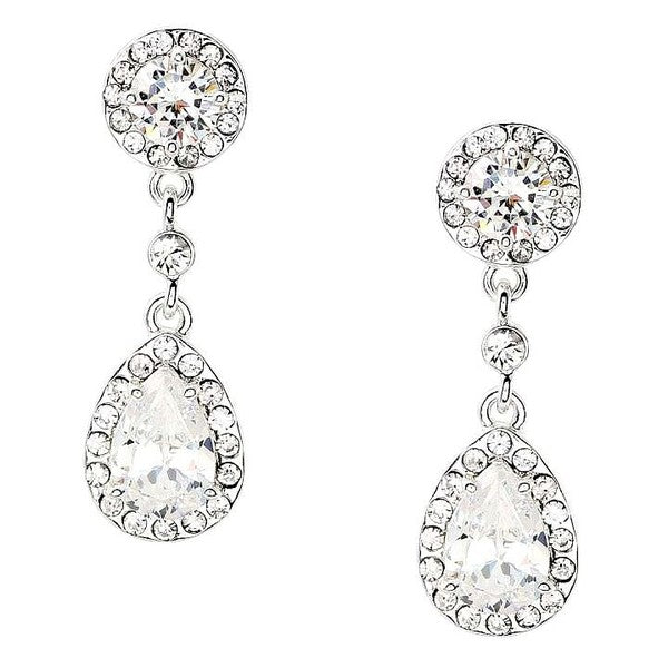 Circle Dangle Teardrop CZ Cubic Earrings