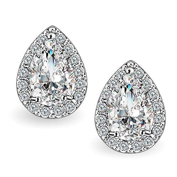 14mm Halo Exquisite Pear Cubic Zirconia Stud