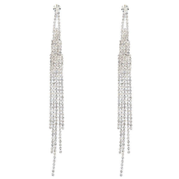 Bridal Long 5 Strands Silver Crystal Earrings