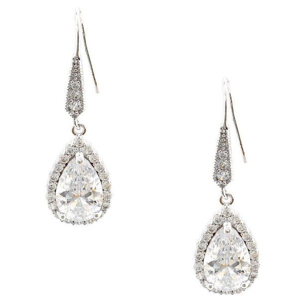 Bridal Cubic CZ Tear Drop French Hook Earrings