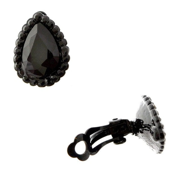 Bold Pear deco Rhinestone Clipon stud Earrings