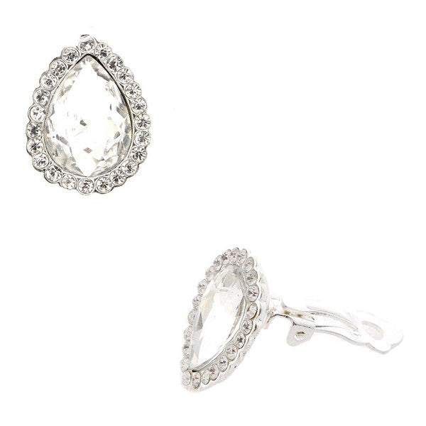 Bold Pear deco Rhinestone Clipon stud Earrings