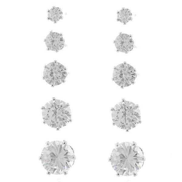 5 Pairs Multi Size Cubic Zirconia Earrings Set