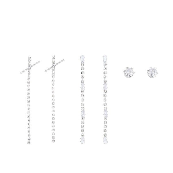 Crystal 3 Pair Dangle Stud Jewelry Earrings