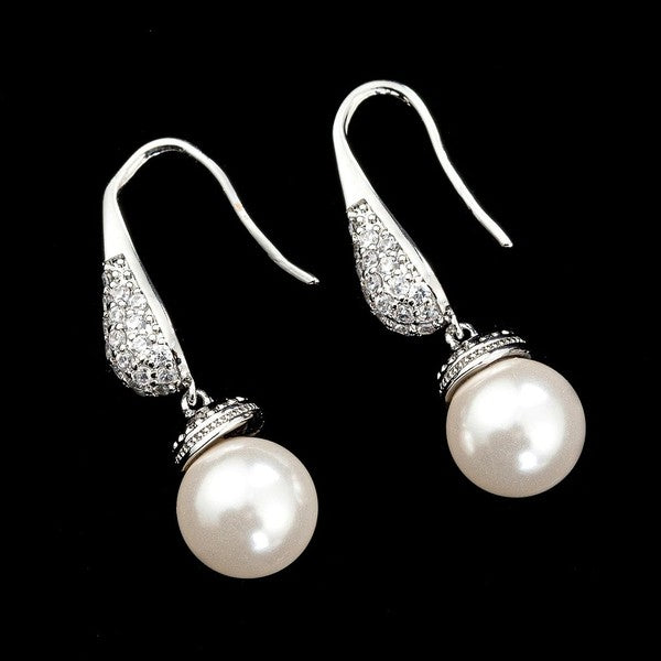 Bridal elegant Dangle Pearl Cubic CZ Earrings