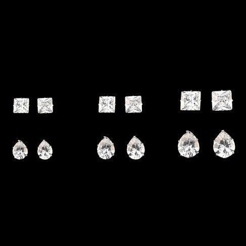 5 6 7MM Cubic Zirconia Stud Earrings Set