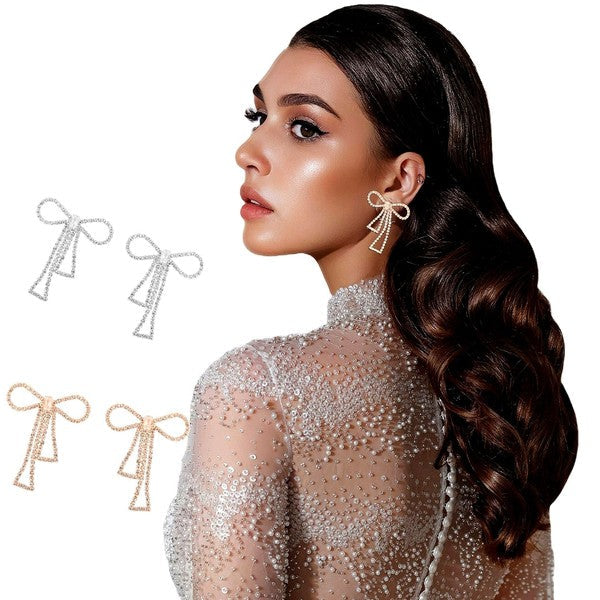 Baguette Bow Ribbon Cubic CZ Fashion earrings