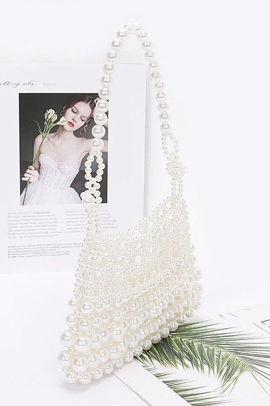 Faux Pearl Braided Shoulder Bag