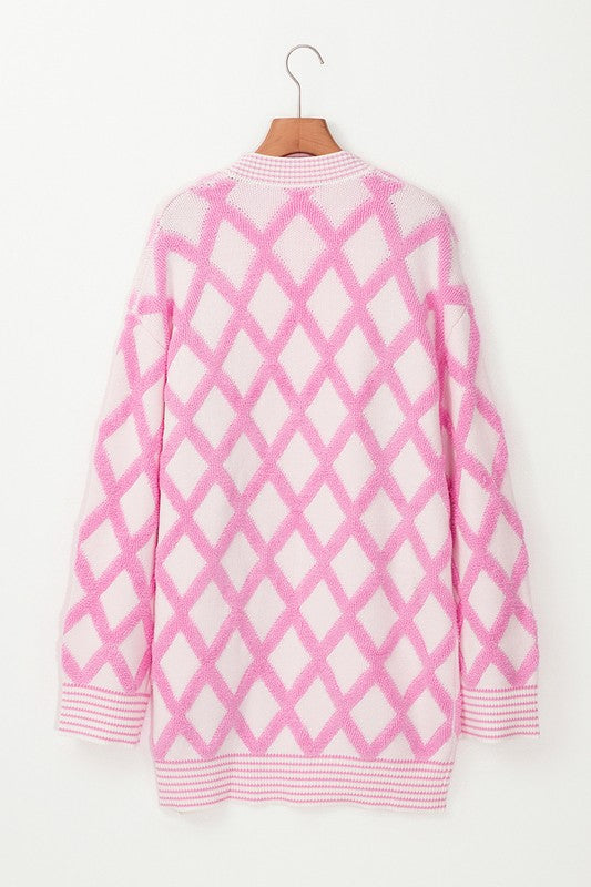 Pattern Knit Open Front Pocketed Cardigans