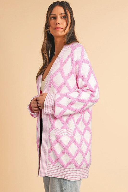 Pattern Knit Open Front Pocketed Cardigans