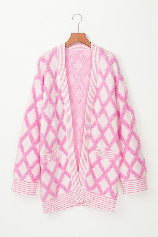 Pattern Knit Open Front Pocketed Cardigans