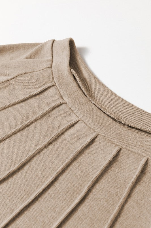 Seam Detail Lace Contrast Cuffs Raglan Sleeve Top
