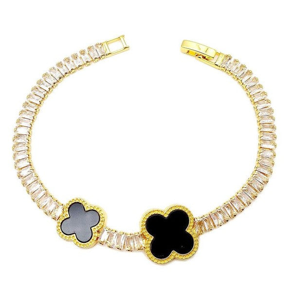 Gold Dipped Clover Baguette Foldover CZ Bracelet