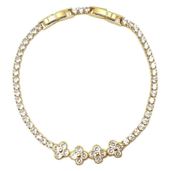 Rhinestone Four Clover Foldover Bracelet Gold