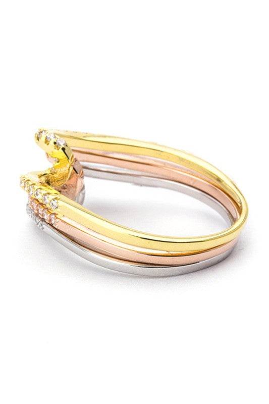 3 In 1 Tri-Tone CZ Twisting Rings