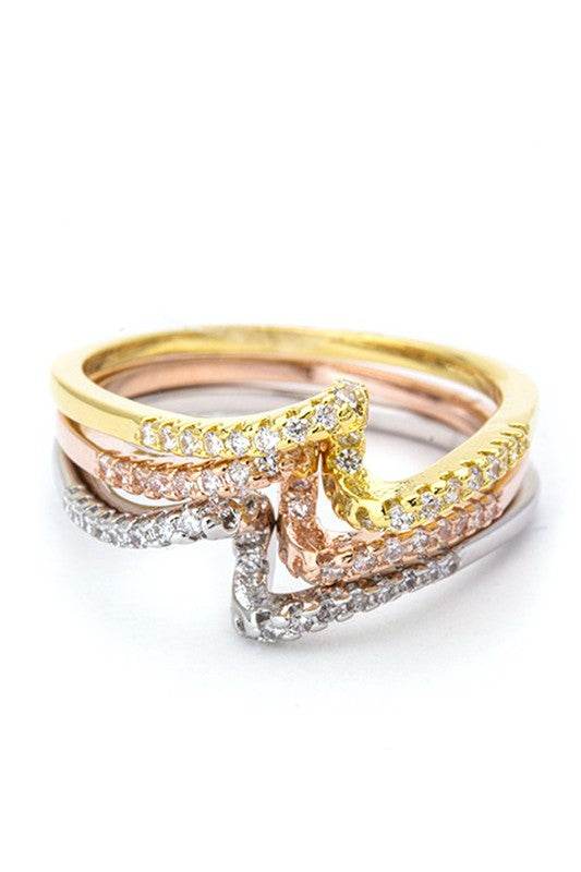 3 In 1 Tri-Tone CZ Twisting Rings