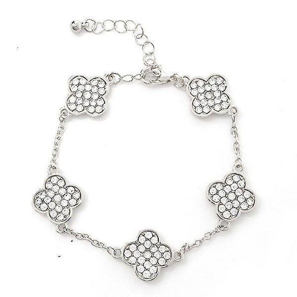 Rhinestone Faux Perals Clover Chain  Bracelet