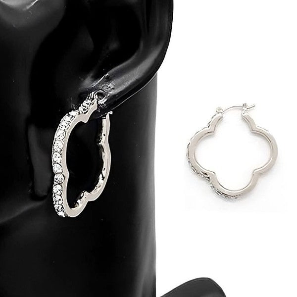 Clover Shape Outline Dangle  Hoop Earrings
