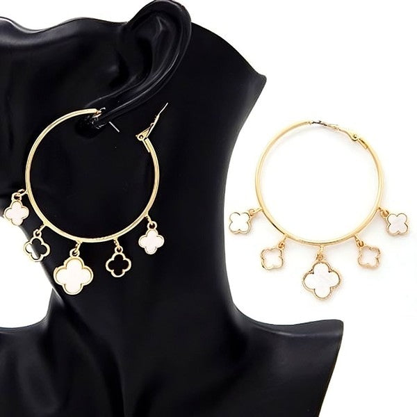 Acetate Marble Effect Clover Dangle Hoop Earrings