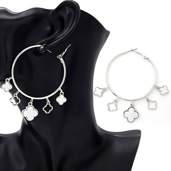 Acetate Marble Effect Clover Dangle Hoop Earrings