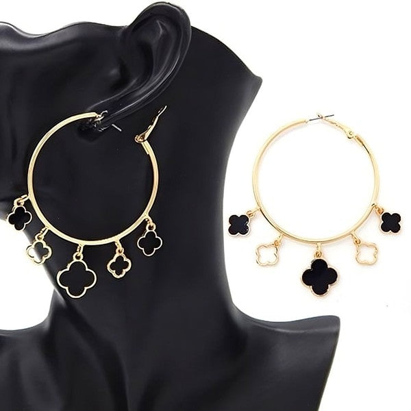 Acetate Marble Effect Clover Dangle Hoop Earrings