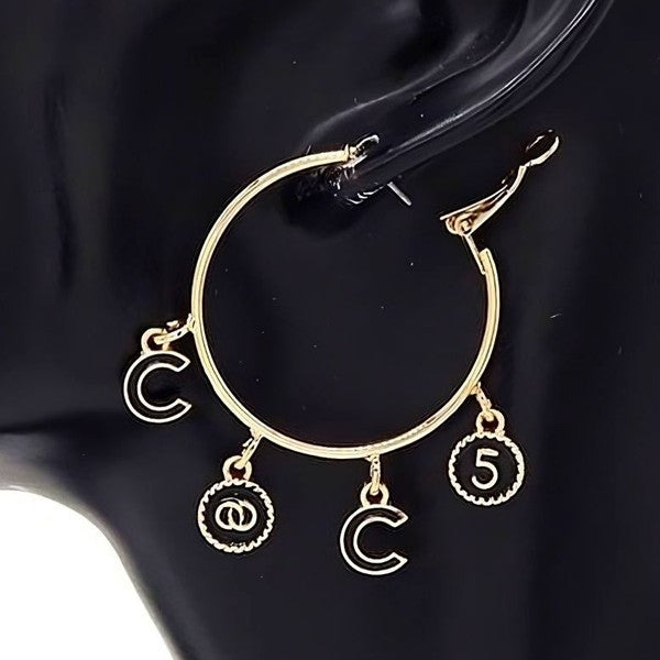Double O C 5 Dangle Hoop Earrings