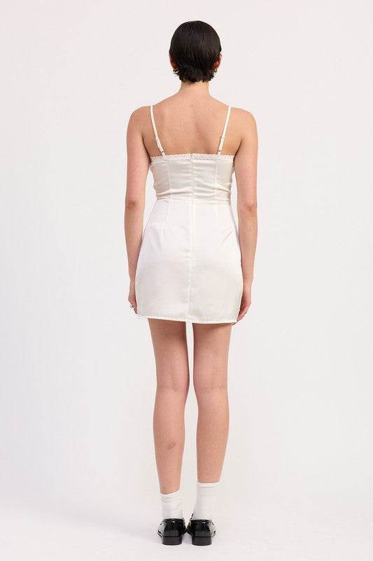 MINI SATIN EMBROIDERY DRESS