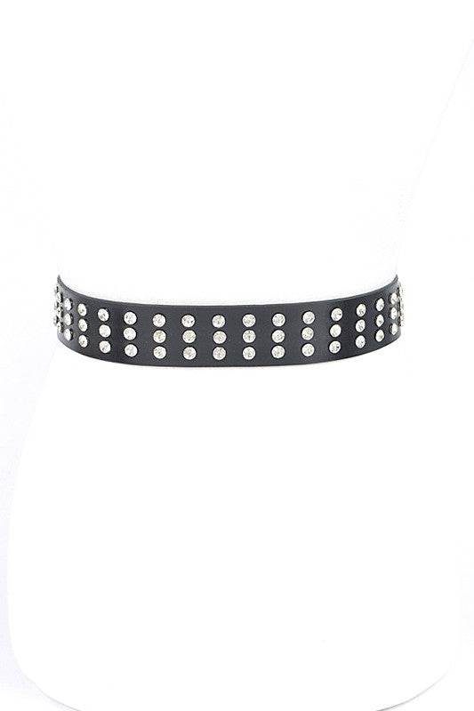Engraved Buckle Crystal Metallic Belt
