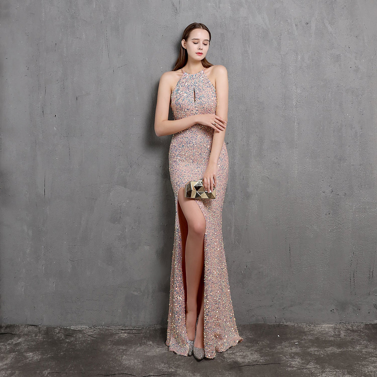 Heavy Craft Colorful Sequin Socialite Gathering Party Evening Dress Sexy Long Slimming Toast Dress Bride Formal Gown