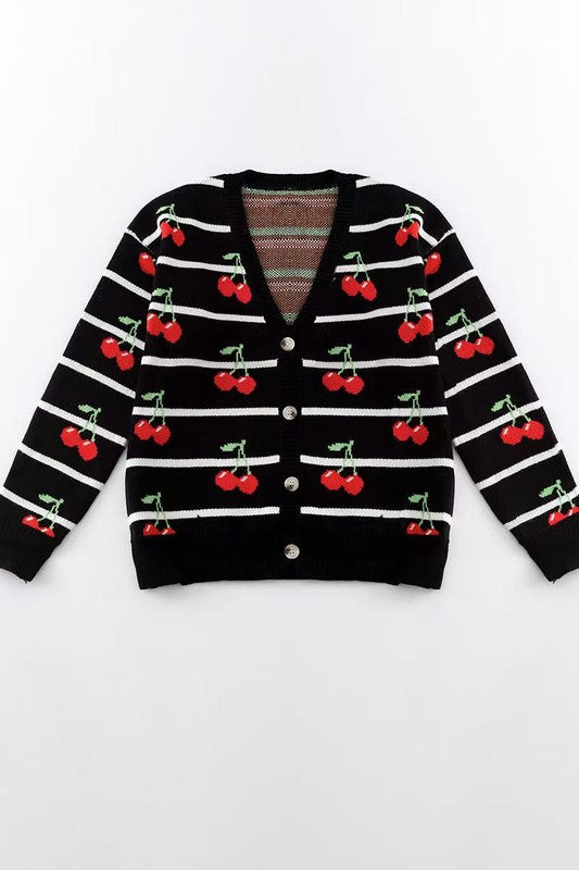 Striped cherry knit cardigan