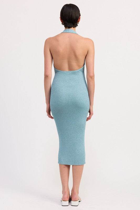 KNIT HALTER BODYCON MIDI DRESS