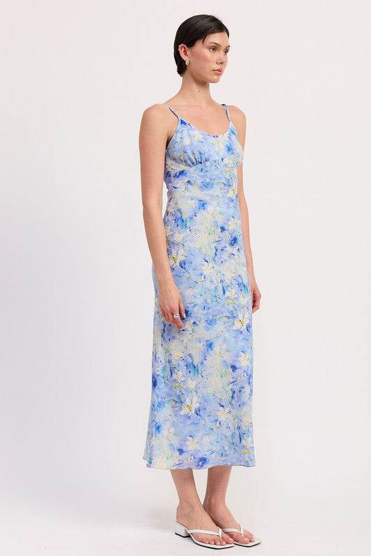 FLORAL SATIN SLIP MIDI DRESS