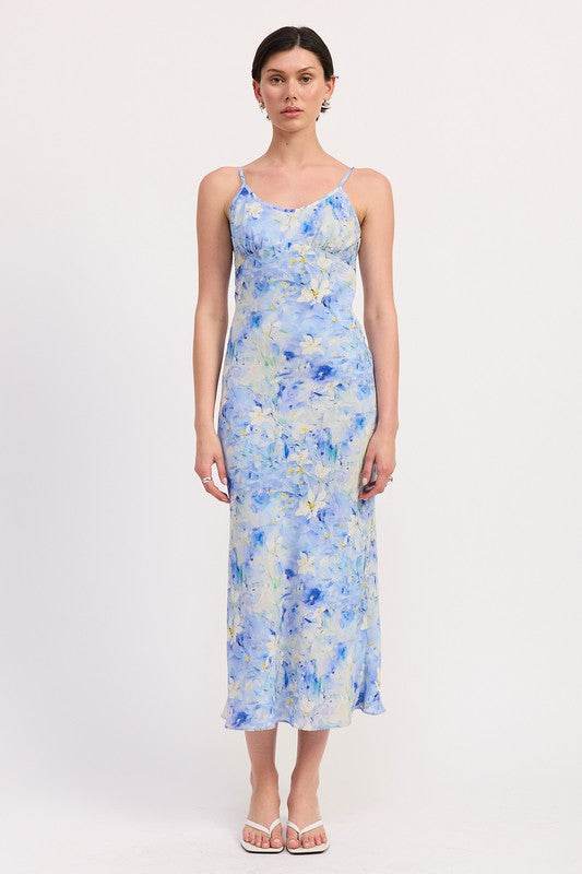 FLORAL SATIN SLIP MIDI DRESS