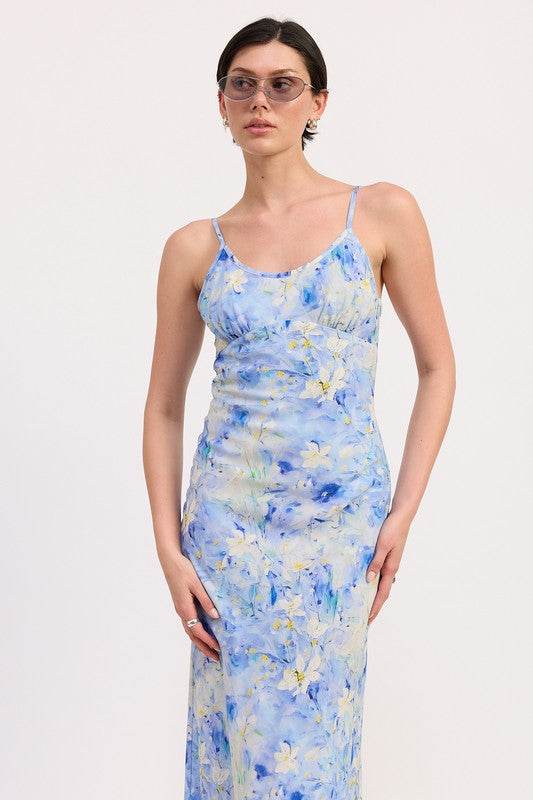 FLORAL SATIN SLIP MIDI DRESS