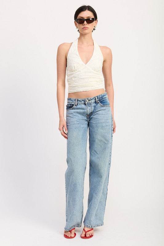 CROPPED HALTER TOP WITH LACE DETAIL