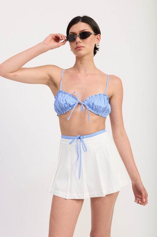STRIPED RUFFLE TIE FRONT BRALETTE