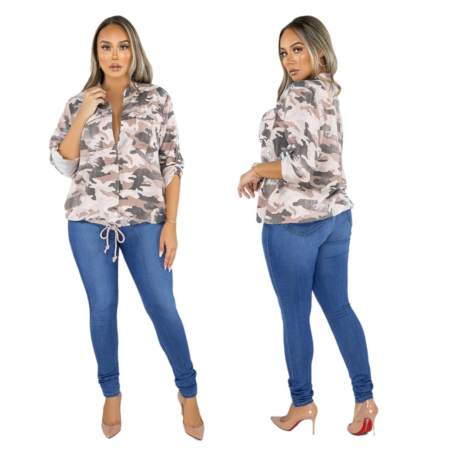 Casual Denim Women Wear Camouflage Top