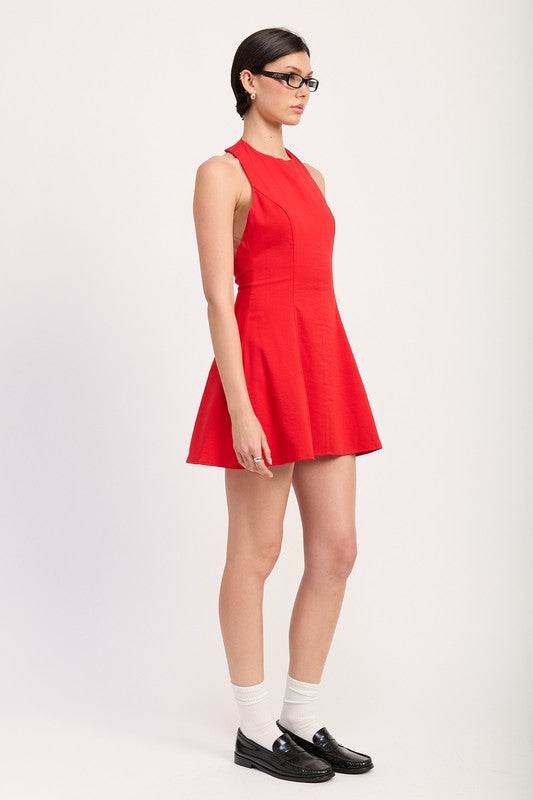 HALTER NECK MINI DRESS WITH OPEN BACK