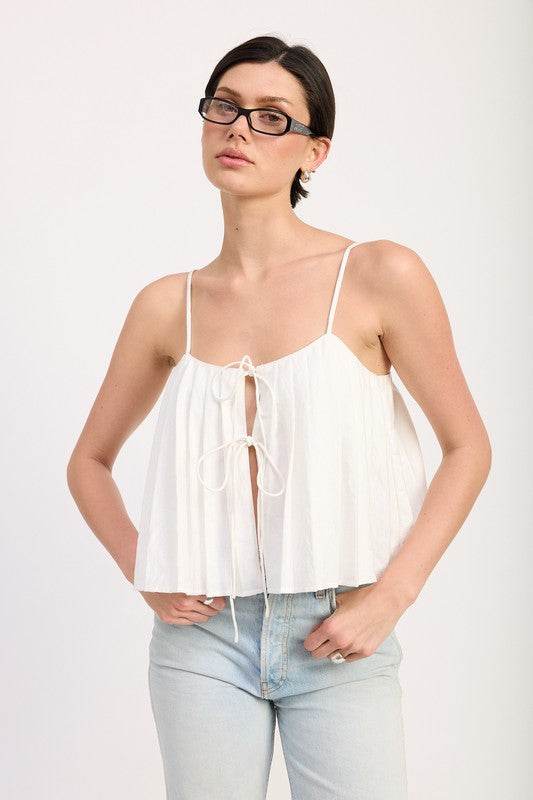 PLEATED TIE FRONT CAMI TOP