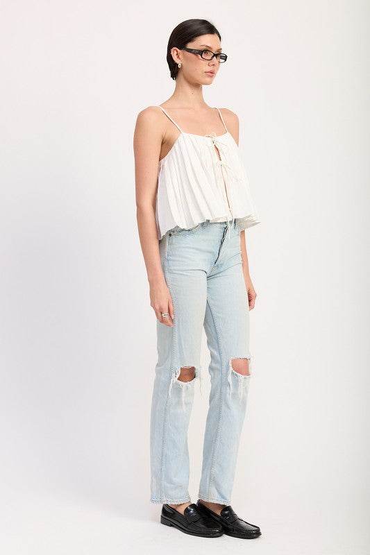 PLEATED TIE FRONT CAMI TOP