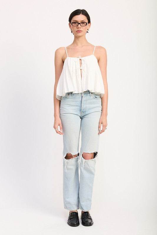 PLEATED TIE FRONT CAMI TOP