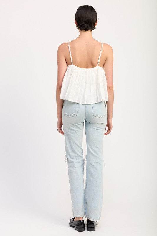 PLEATED TIE FRONT CAMI TOP