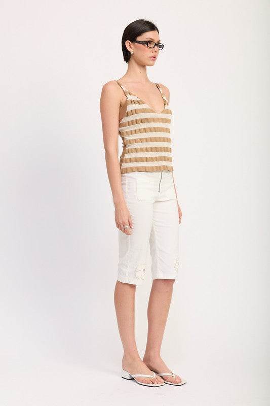 STRIPED RIBBED KNIT CAMI TOP