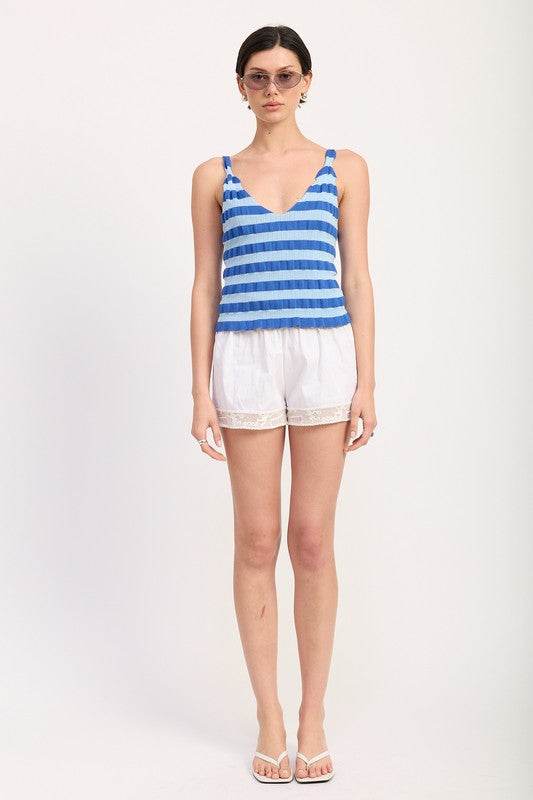 STRIPED RIBBED KNIT CAMI TOP