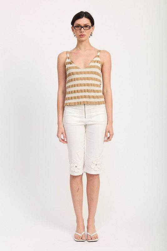 STRIPED RIBBED KNIT CAMI TOP