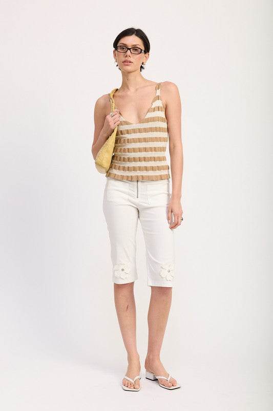 STRIPED RIBBED KNIT CAMI TOP