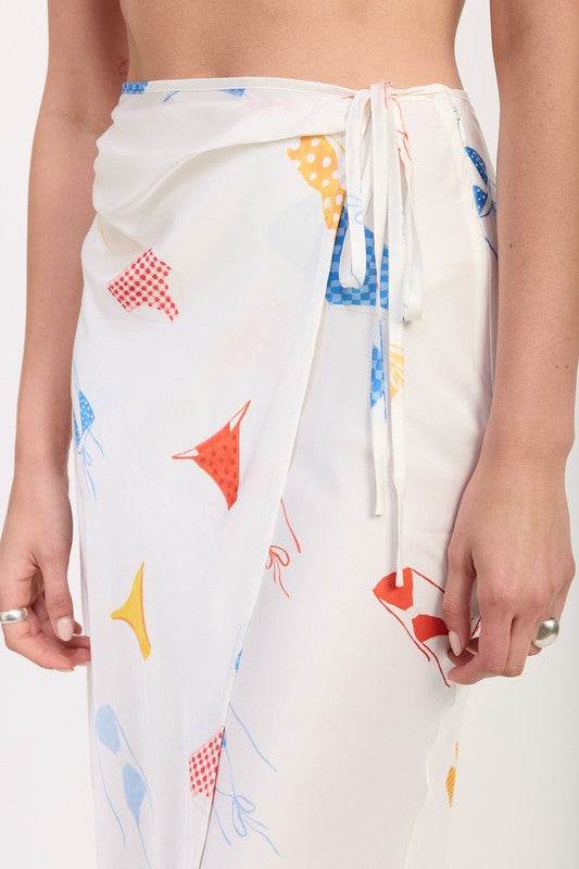PRINTED SATIN MIDI SKIRT WITH SIDE RUCHE