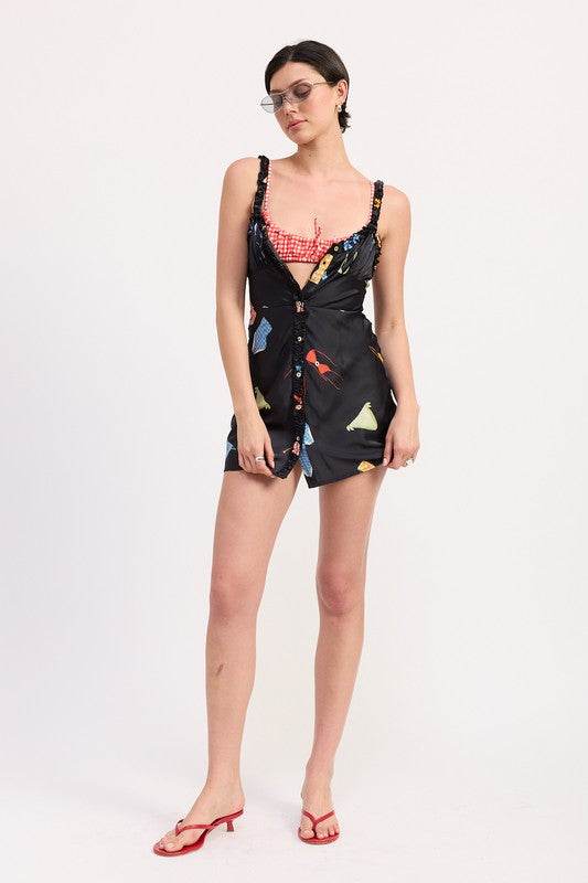 SATIN BUTTON UP BIAS CUT MINI DRESS