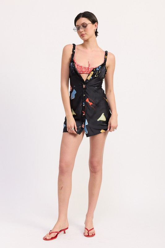 SATIN BUTTON UP BIAS CUT MINI DRESS
