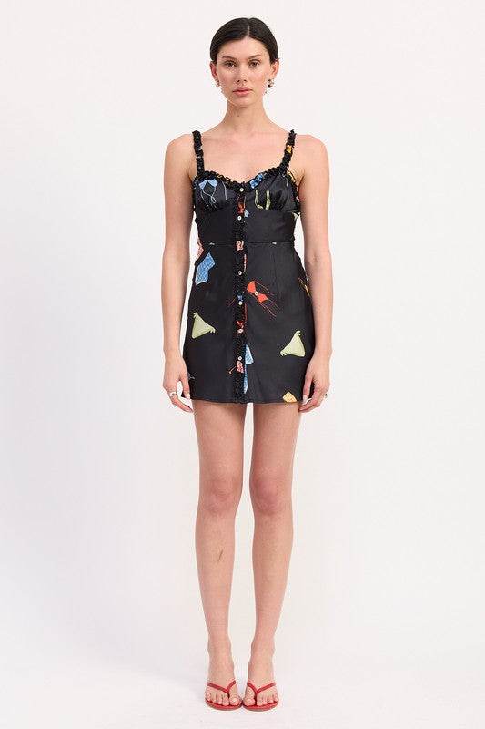 SATIN BUTTON UP BIAS CUT MINI DRESS